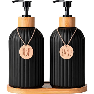 Kitchen Black Dish Soap Dispenser Bottle Set with Tags Countertop Hands Soap & Dish Soap - LKBA