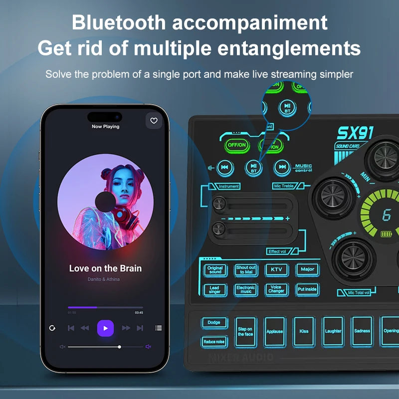 Audio Mixer with Voice changer, Podcast Mixer, Sound Card for Phone Gaming Karaoke Studio Live Streaming Podcast - LKBA