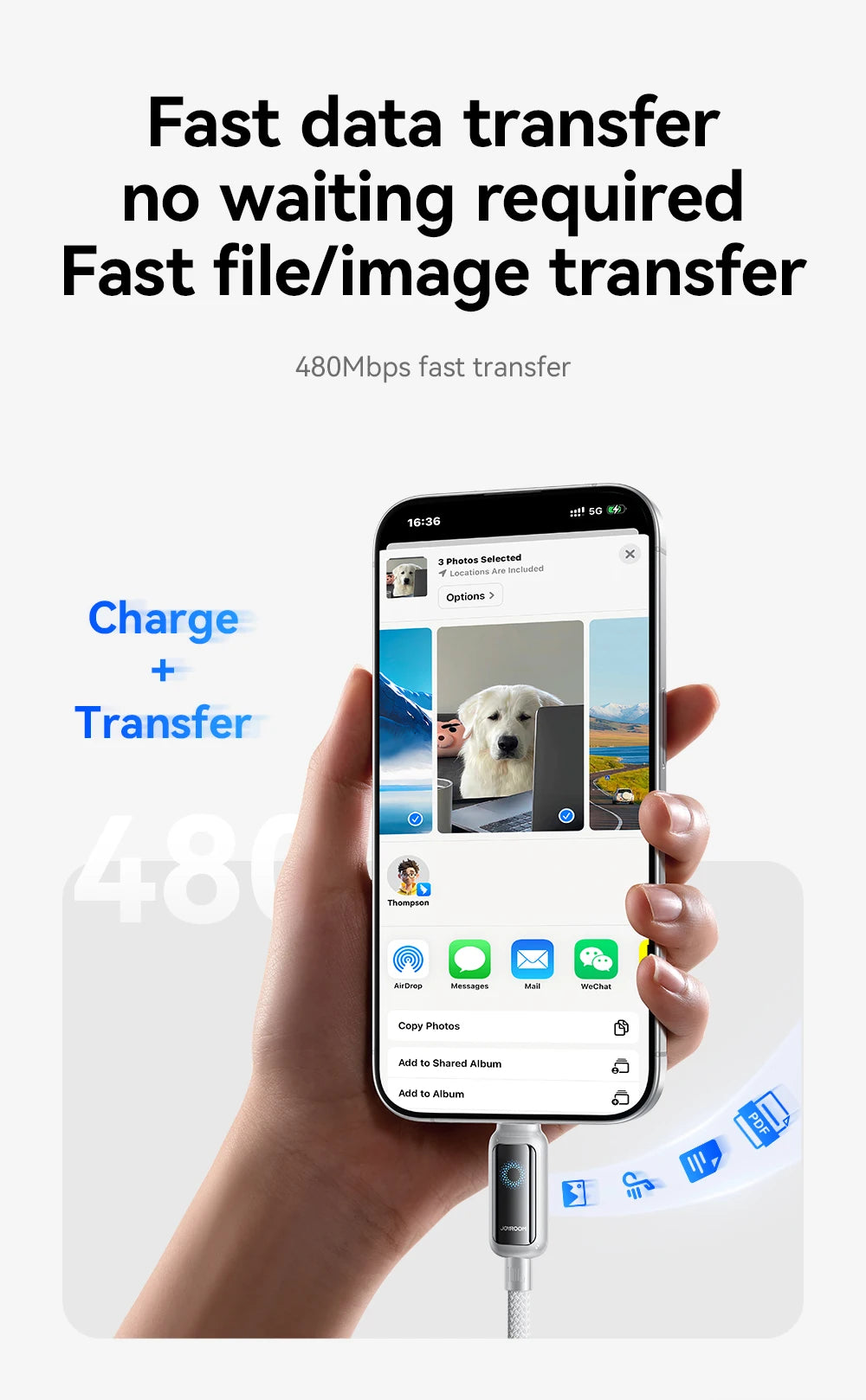 Joyroom 100W USB C Cable Automatic Power Off Fast Charge Type C Cable For iPhone 16 15 Pro Max  Xiaomi Sumsang Huawei - LKBA