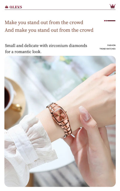 OLEVS 7006 Certified Brand Elegant Luxurious Women's Watches waterproof Tungsten Steel strip Quartz Watch for Lady Tonneau Watch - LKBA