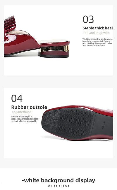 Summer New Pearl Painted Leather Low Heel Women's Slippers High Quality Flat Bottom Half Slippers Comfortable Fashionable - LKBA