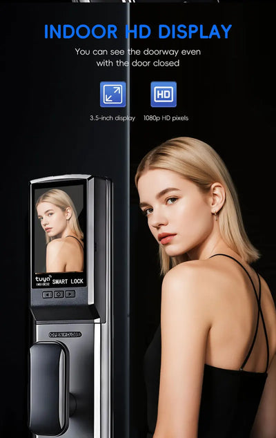 SANKESONG Tuya Smart 3D Face Door Lock Security Camera Monitor Intelligent Fingerprint Password Biometric Dual Battery - LKBA