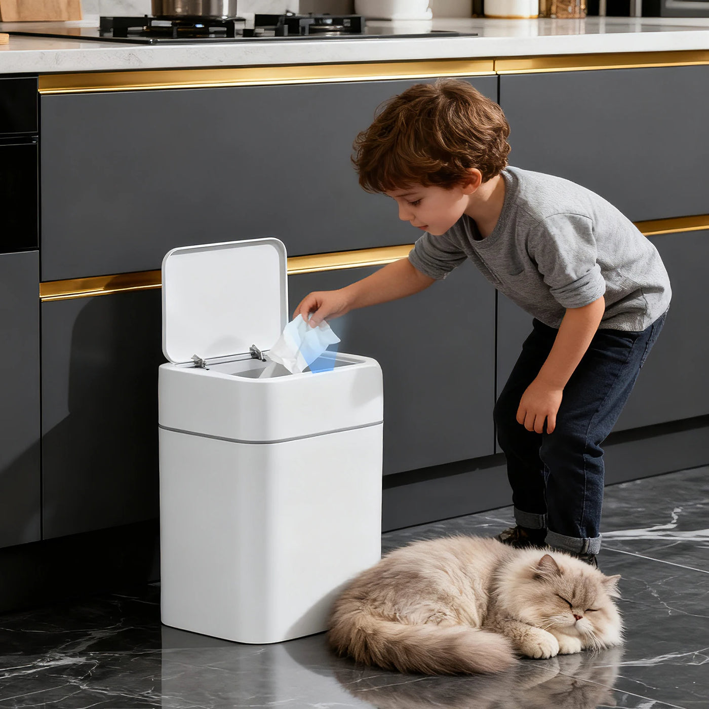 TOKA 2Pack Smart Sensor Trash Can with Lid Suitable for Bathroom Kitchen Bedroom Office Home - LKBA