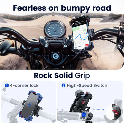 Joyroom 360° View Bike Phone Holder Motorcycle Phone Stand for 4.7-7 inch Mobile Phone Holder Shockproof Bracket GPS Clip - LKBA