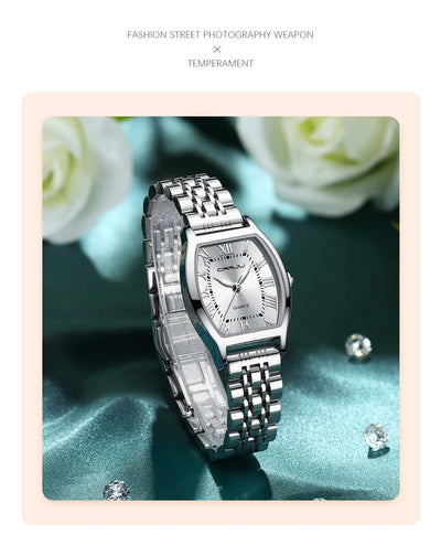 CRRJU Waterproof Women's Square Quartz Dress Watch Ladies Steel Bracelet Wristwatch Relogio Feminin - LKBA
