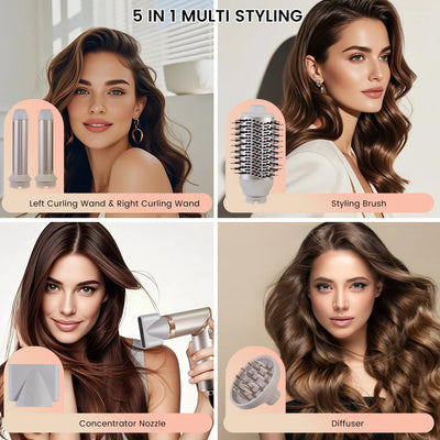 5 in 1 38000 RPM High-Speed Hair Dryer Brush Hair Styler Auto-Wrap Curlers Blow Dryer Fast Drying Multi Hot Air Brush - LKBA