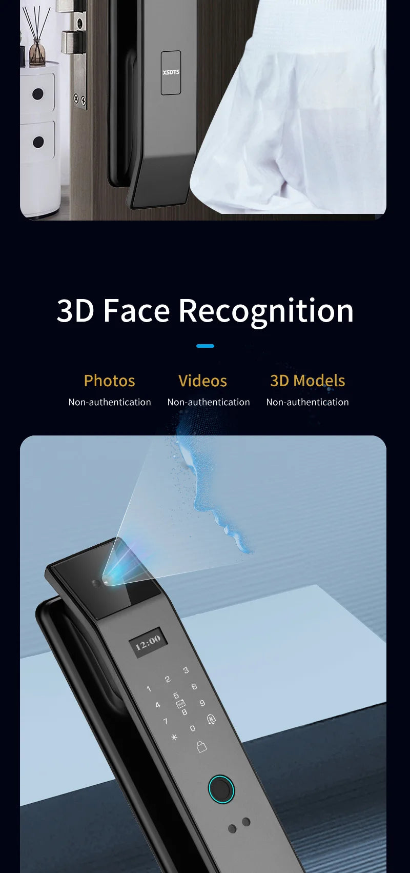 Tuya APP Smart Life APP Control Voice Intercom Smart Lock 3D Face Recognition Fingerprint Password Smart Door Lock With Camera - LKBA