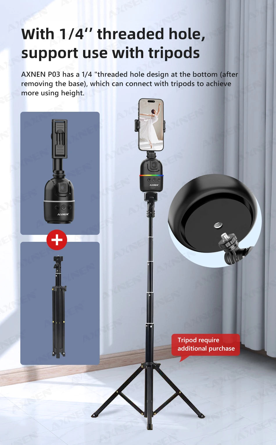 Auto Face Tracking Desktop Gimbal Intelligent Rotating Holder for Mobile Phone - Option Wireless Remote Selfie Smartphone Tripod - LKBA