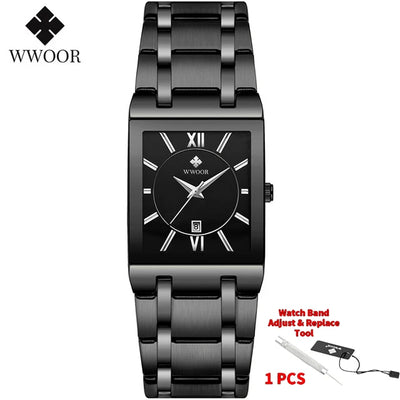 Fashion Stainless Steel Watches Men 2024 WWOOR Square Waterproof Quartz Watch Men Top Brand Luxury Gold Black Wristwatch For Man