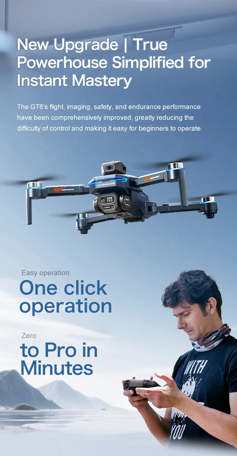Professional Drone GT8 8K Wide-Angle HD 1080P Camera Wi-Fi FPV Height Hold Foldable RC Drone Quadrotor Helicopter - LKBA