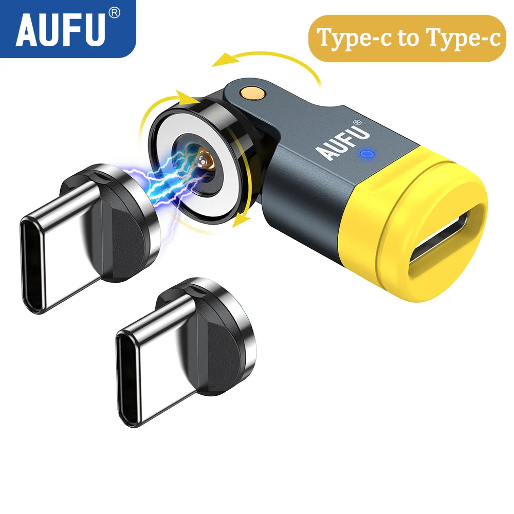 AUFU 540 Degree Rotating Magnetic Adapter USB to Type-C Charging Cable Magnetic USB C Female Converter for iPhone17 Mobile Phone - LKBA