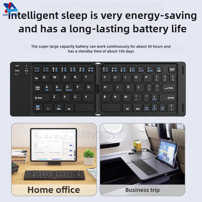 Mini Foldable Wireless Keyboard Slim Portable Bluetooth Keyboard Rechargeable Folding Keyboard - LKBA