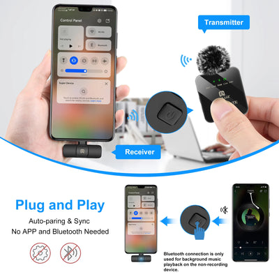 PULUZ Wireless Lavalier Microphone Portable Audio Video Recording Mini Mic for iPhone Android Outdoor Live Broadcast Phone Mic - LKBA