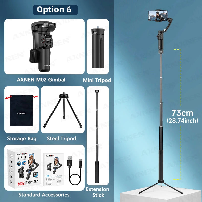 M02 Gimbal Smartphone Stabilizer 3-Axis Anti-shake Video Record Handheld Selfie Gimbals