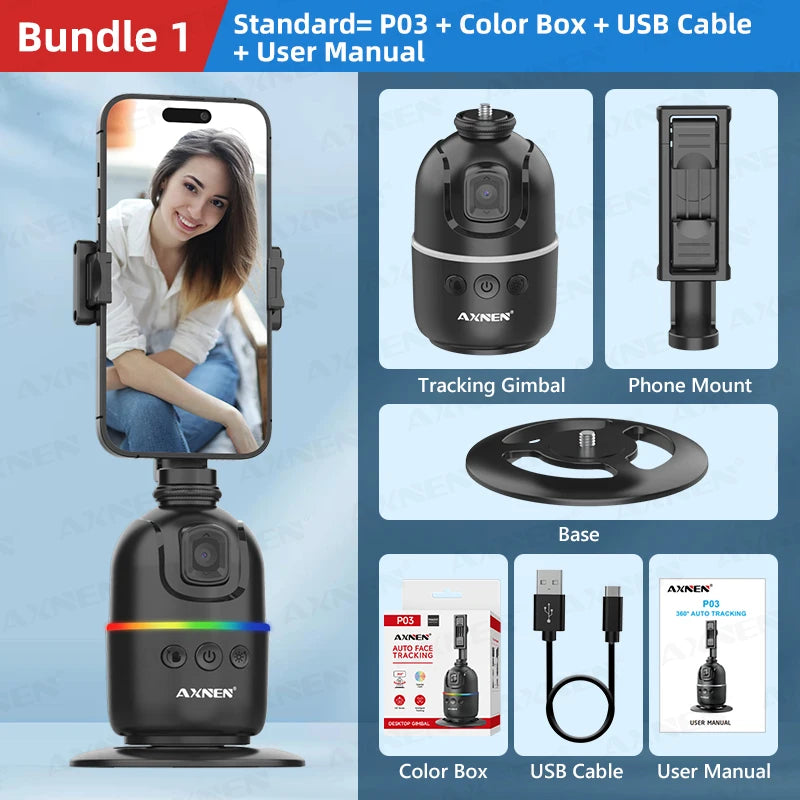 Auto Face Tracking Desktop Gimbal Intelligent Rotating Holder for Mobile Phone - Option Wireless Remote Selfie Smartphone Tripod