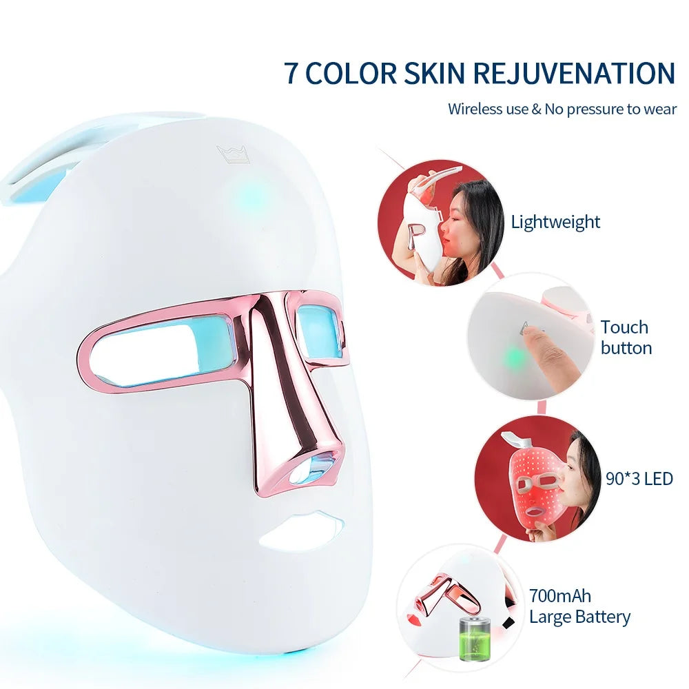 Wireless 7 Colors Face LED Mask Photon Facal Beauty Mask Skin Rejuvenation Anti Acne Repair Skin Tightening Anti Aging Skin Care - LKBA