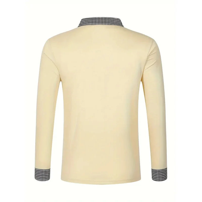 Spring and Autumn Men's Long Sleeve Polo Shirt Classic Business Office T-shirt Male Street Casual Fashion Solid Color Top - LKBA