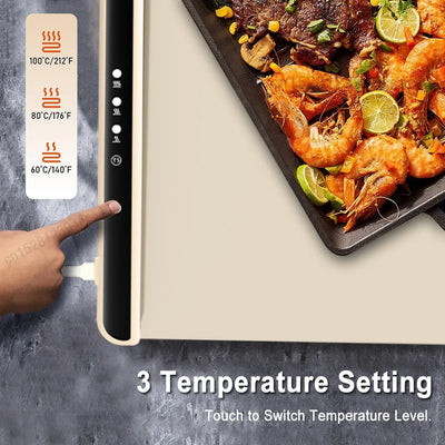 Electric Warming Tray Foldable Food Warmer Fast Heating Portable Dining Table Warmer Food Warmer Mat with Full Surface Heating - LKBA
