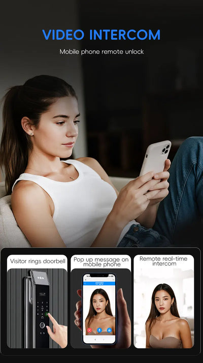 SANKESONG Tuya Smart 3D Face Door Lock Security Camera Monitor Intelligent Fingerprint Password Biometric Dual Battery - LKBA