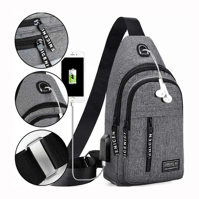 Travel Men's Handbags Multifunctional USB Chest Bag Designer Messenger Crossbody Bags Water-Proof Shoulder Bag Sports Back Pack - LKBA