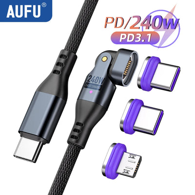 AUFU 240W Magnetic Super Fast Charging Cable For iPhone 16 15 Pro max USB Type C To USB C Wire Cord 5A For Macbook Xiaomi Laptop - LKBA