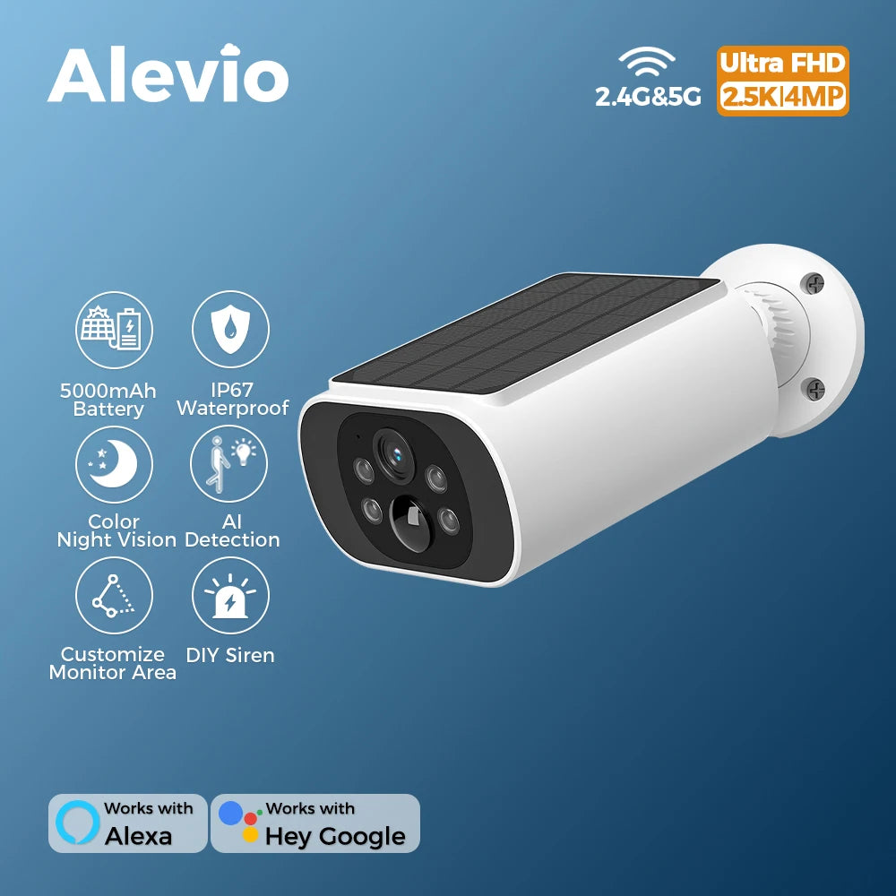 ALEVIO 2.5K Outdoor Solar Camera Wireless Cam WIFI Ultra Standby Time PIR Motion Light Color Night Vision AI Detect Battery Cam - LKBA