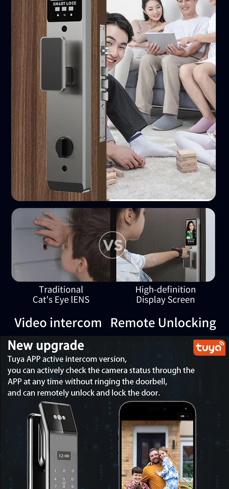 XSDTS Wifi Tuya APP Face Recognition Smart Door Lock with Camera Video Call Voice Intercom Digital Door Lock Automatic Door Lock - LKBA