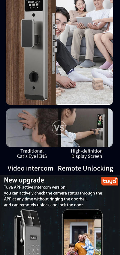 XSDTS Wifi Tuya APP Face Recognition Smart Door Lock with Camera Video Call Voice Intercom Digital Door Lock Automatic Door Lock - LKBA