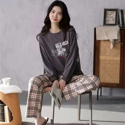 Spring and Autumn New Ladies Pajamas Homewear Set of Long-Sleeved Autumn and Winter Homewear Women Plus Size Pajamas Set - LKBA