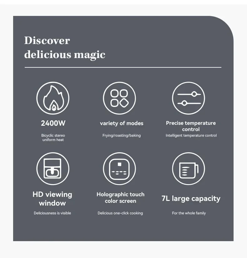 7L Electric Air Fryer Smart Multi-function Hot Convection Oven Deep Fryer Without Oil LED Touch Control - LKBA