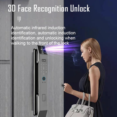 Tuya APP Smart Life APP Control Voice Intercom Smart Lock 3D Face Recognition Fingerprint Password Smart Door Lock with Camera - LKBA
