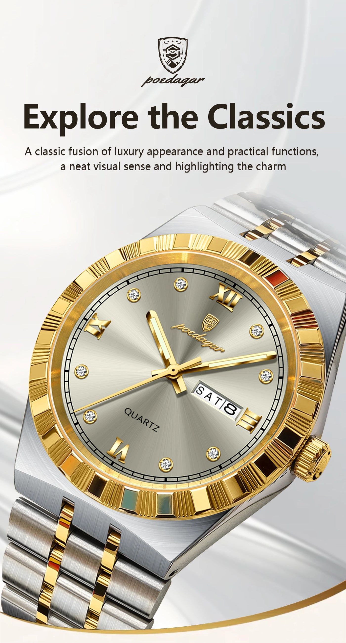 POEDAGAR Original Military Man Wristwatch Quartz Week Date Watch For Men Waterproof Luminous Stainless Steel Men's Watches Reloj - LKBA