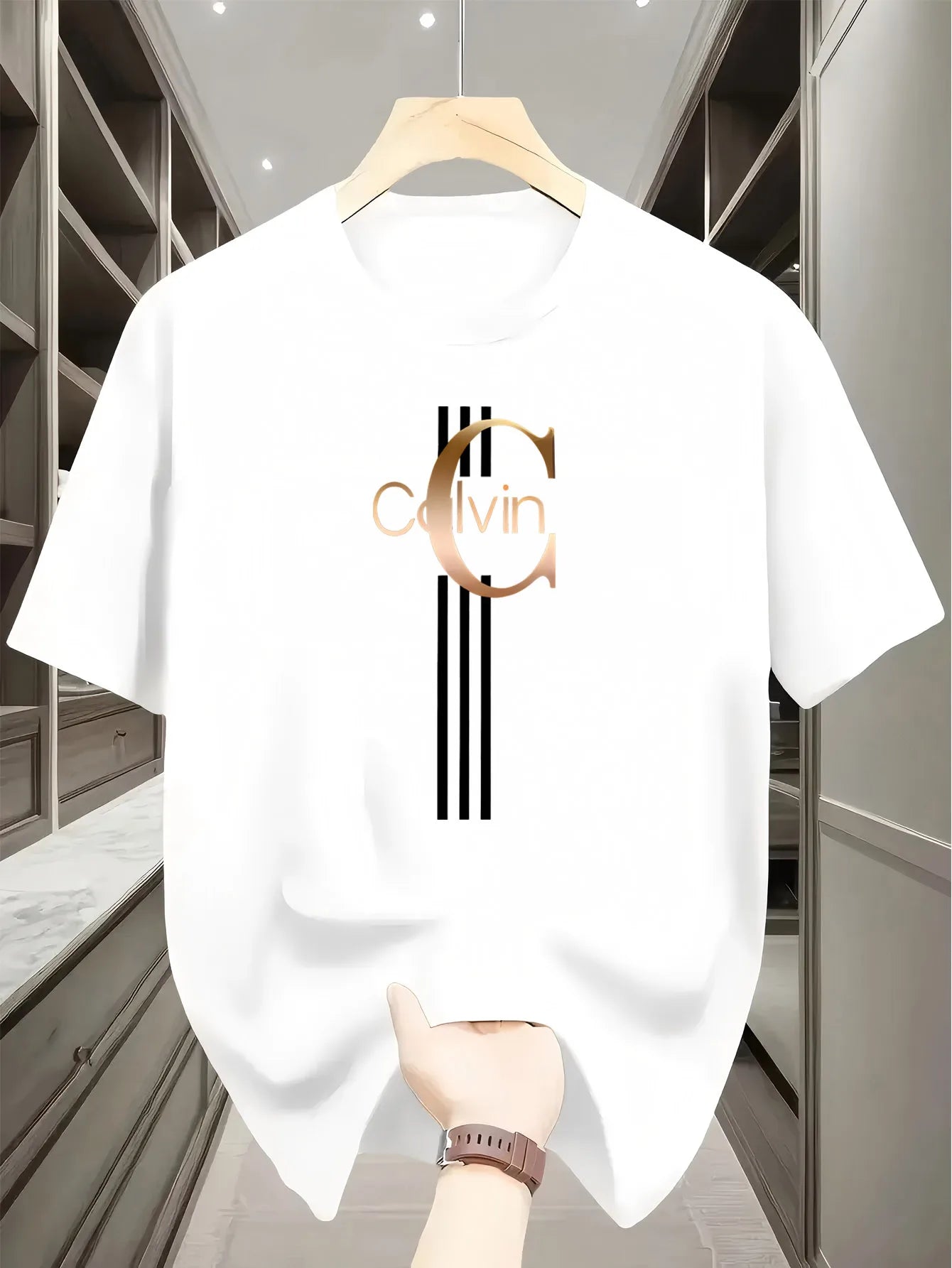 Men's summer 100% pure cotton loose creative letter print casual slim round-neck short-sleeved T-shirt top - LKBA