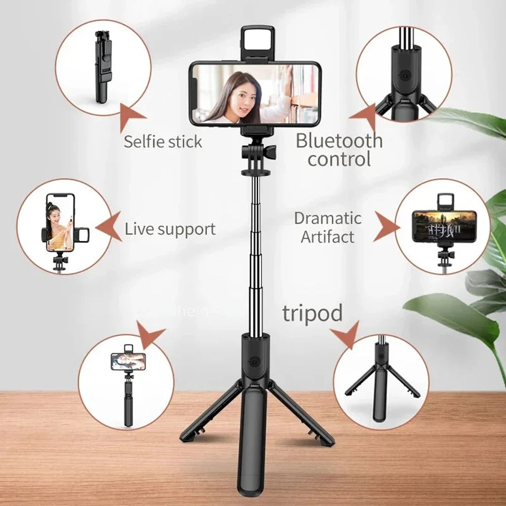 3 In 1 Bluetooth Wireless Selfie Tripod with Fill Light Shutter Remote Control - LKBA