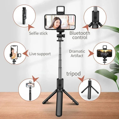 3 In 1 Bluetooth Wireless Selfie Tripod with Fill Light Shutter Remote Control - LKBA