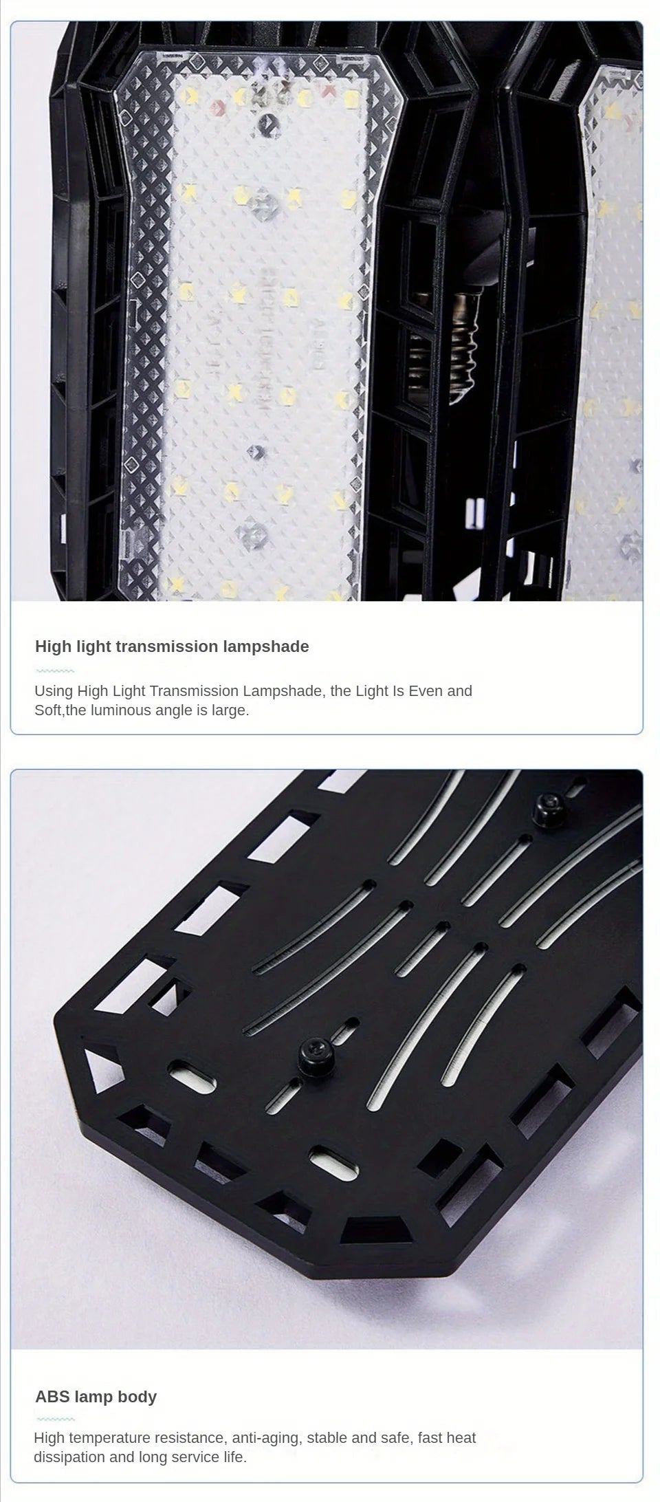 LED Garage Light Bulbs 45W 60W 80W10000LM Super Bright Garage Lighting LED Shop Light With Adjustable Panels, E27 Screw Socket - LKBA