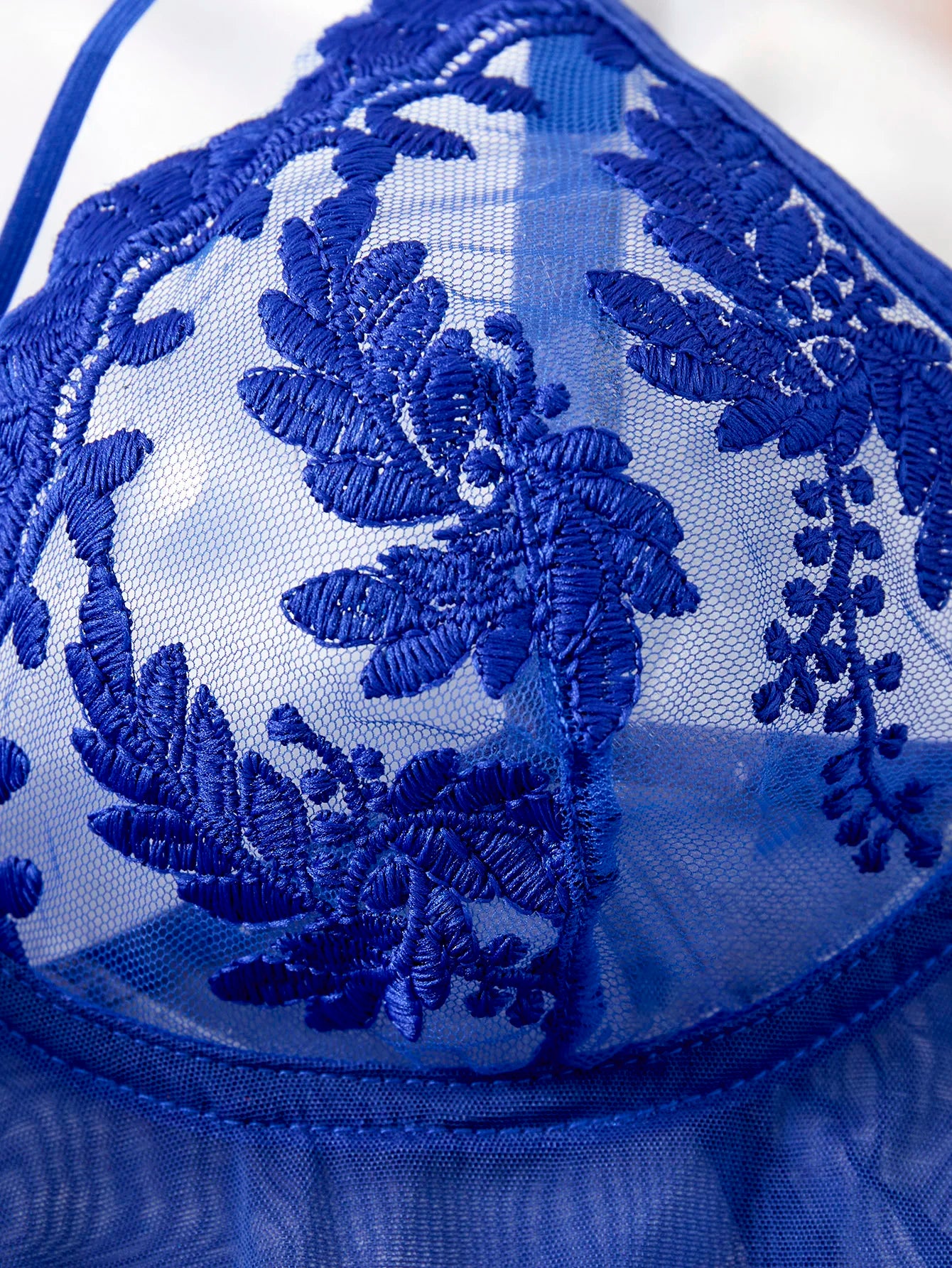 Ladies' wine-red countryside style wheat ear embroidery semitransparent nightgown - LKBA