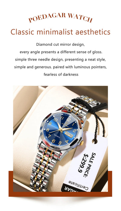 POEDAGAR Luxury Ladies Wristwatch Waterproof Luminous Date Week Women Quartz Watch Stainless Steel Women‘s Watches Female Reloj - LKBA