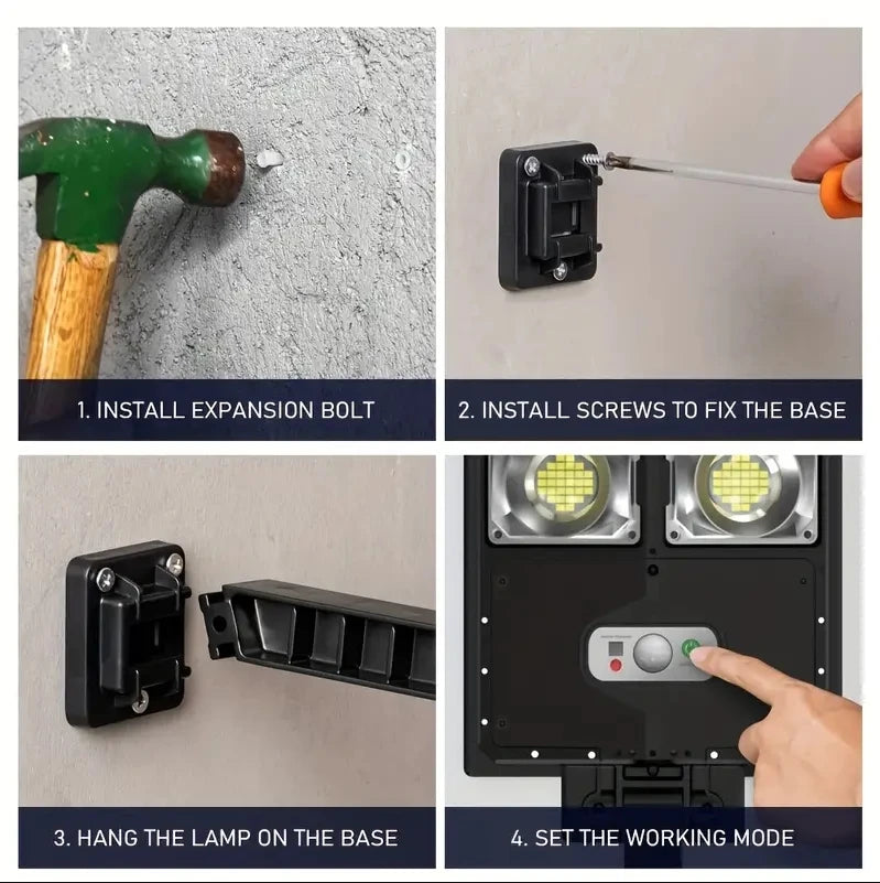 250W Solar Lights Outdoor Waterproof 8000LM LED Flood Lights Motion Sensor with Remote 3 Modes Street Lamp for Yard Garden Path - LKBA