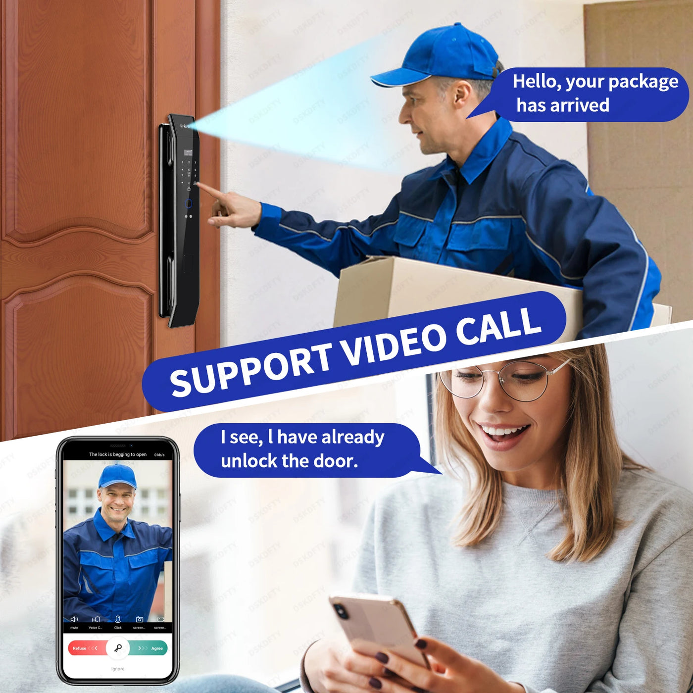 Tuya 3D Face Real-time Intercom Digital Electronic Door Lock Security Camera Intelligent Fingerprint smart lock for home - LKBA