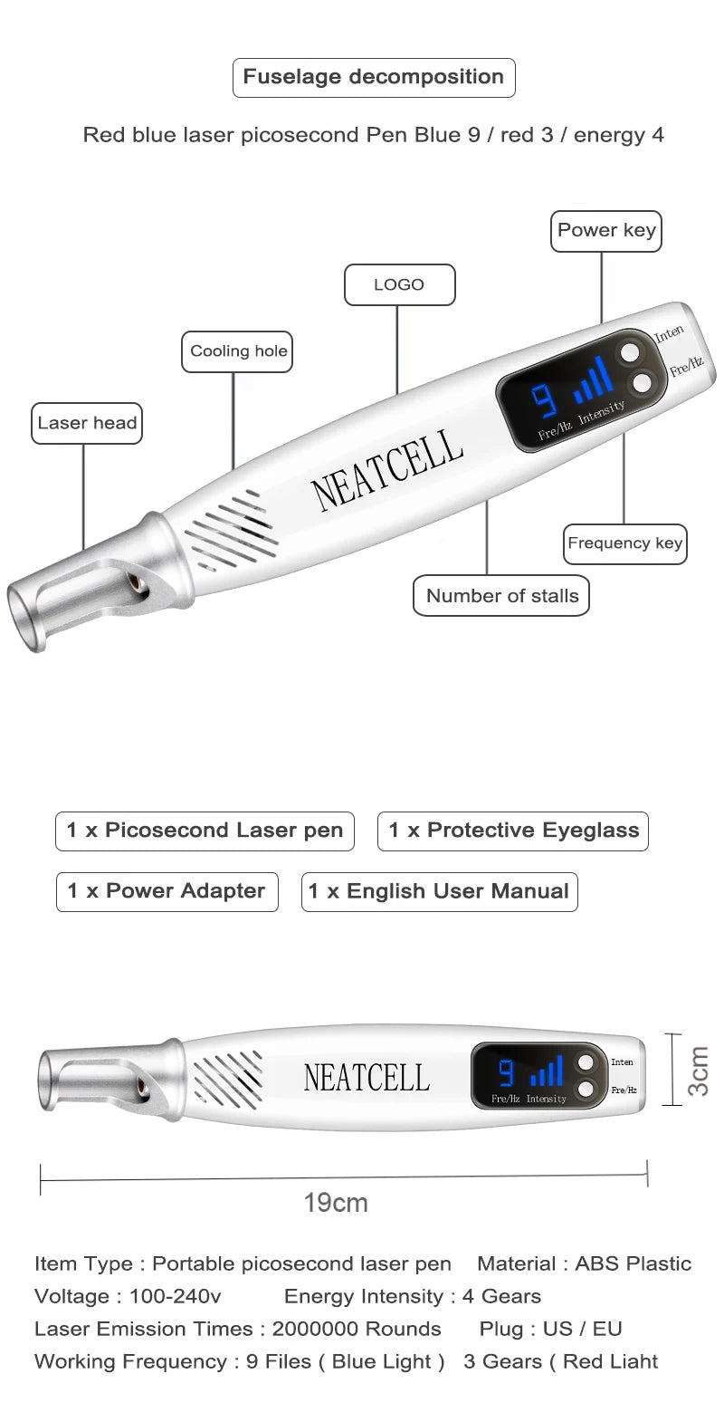 Picosecond Laser Pointer for Mole Removal  Dark Spot Removal Pen Tattoo Acne Skin Pigment Portable Removal Machine Beauty Device - LKBA