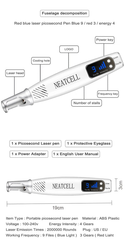 Picosecond Laser Pointer for Mole Removal  Dark Spot Removal Pen Tattoo Acne Skin Pigment Portable Removal Machine Beauty Device - LKBA
