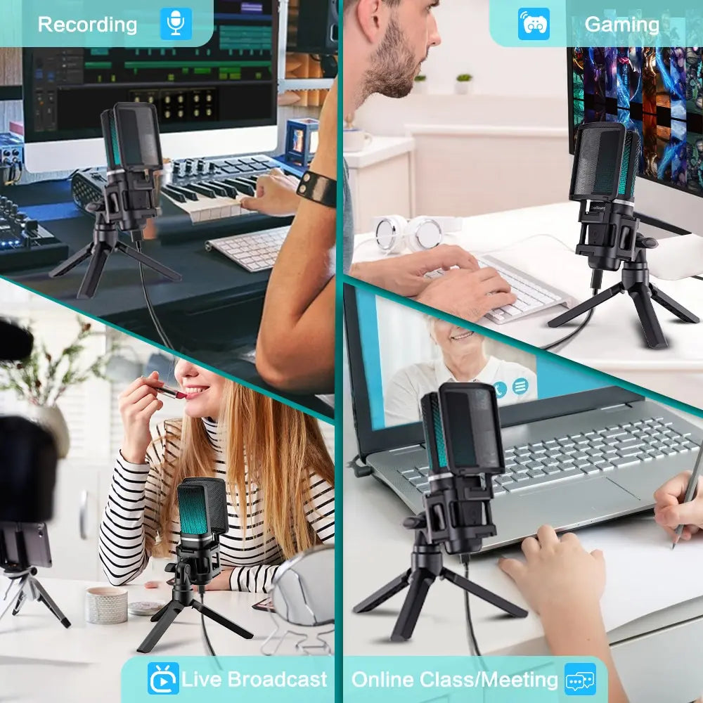 Zealsound RGB USB Condenser Gaming Microphone Computer Professional Mic For PC PS4 PS5 Mac Phone Recording Streaming Podcasting - LKBA