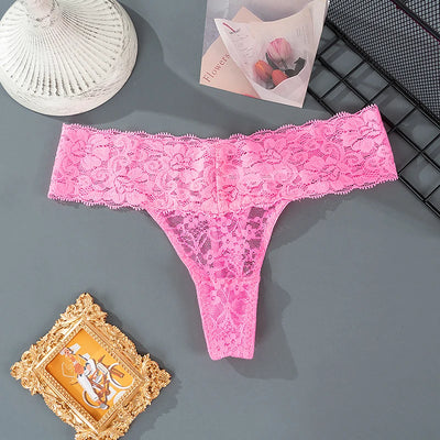 Women Sexy Lace Panties Low Waist Underwear Thong Female G-String Breathable Lingerie Temptation Hollow Out Printing Intimates - LKBA