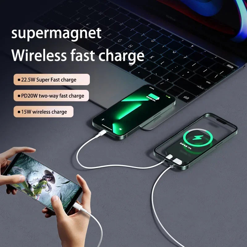 200000mAh Magnetic Power Bank Wireless Fast Charger for Mag safe Portable Auxiliary Battery - LKBA