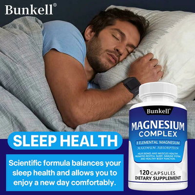 Magnesium Complex Capsules - Support Muscle, Bone, Heart Health, Improve Sleep, Stress & Anxiety Relief - Dietary Supplement - LKBA