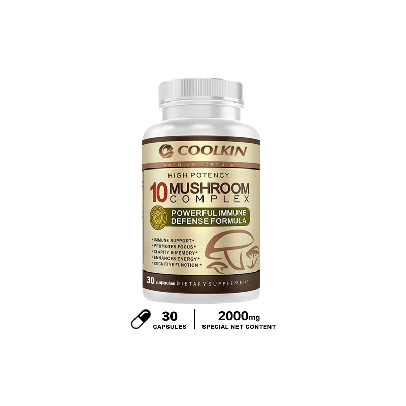 10 Mushroom Complex - Boost Energy, Improve Brain Function, Enhance Memory and Concentration, and Boost Immunity - LKBA
