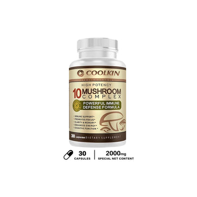 10 Mushroom Complex - Boost Energy, Improve Brain Function, Enhance Memory and Concentration, and Boost Immunity - LKBA