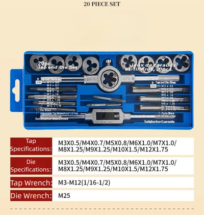 Hand Tap and Die Set with Handle for Thread Repair Rethreading Screws Combination Tool Kit Manual Socket Wrench Thread Repair - LKBA