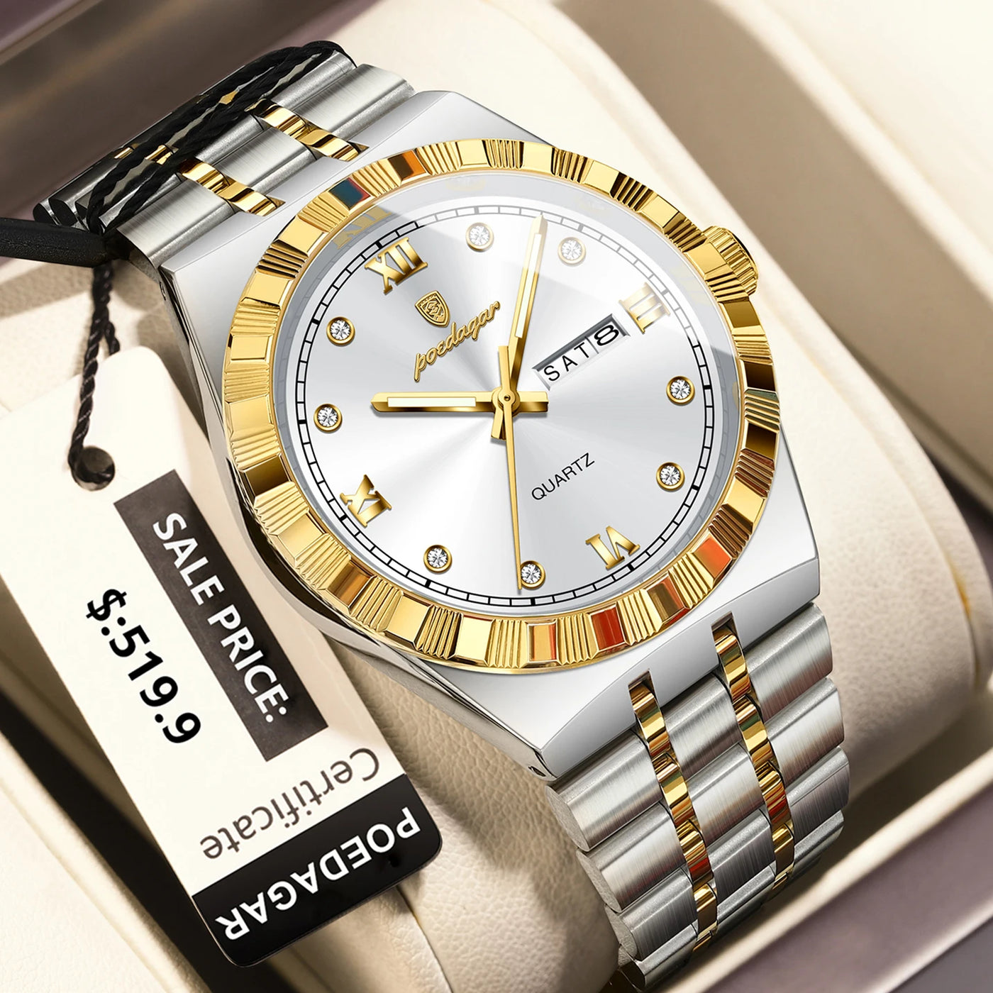 POEDAGAR Original Military Man Wristwatch Quartz Week Date Watch For Men Waterproof Luminous Stainless Steel Men's Watches Reloj - LKBA